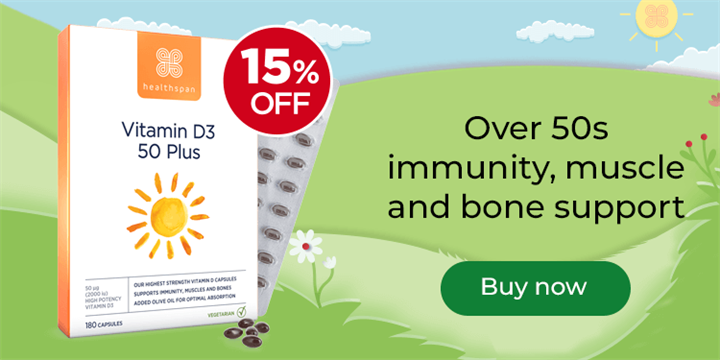 Vitamin D3 50 Plus. 15% Off. Over 50s immunity, muscle and bone support. Buy now