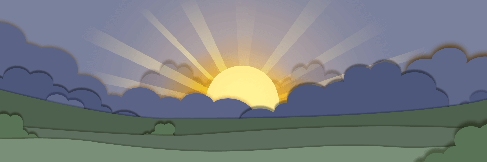 Illustration of a sun rising over fields