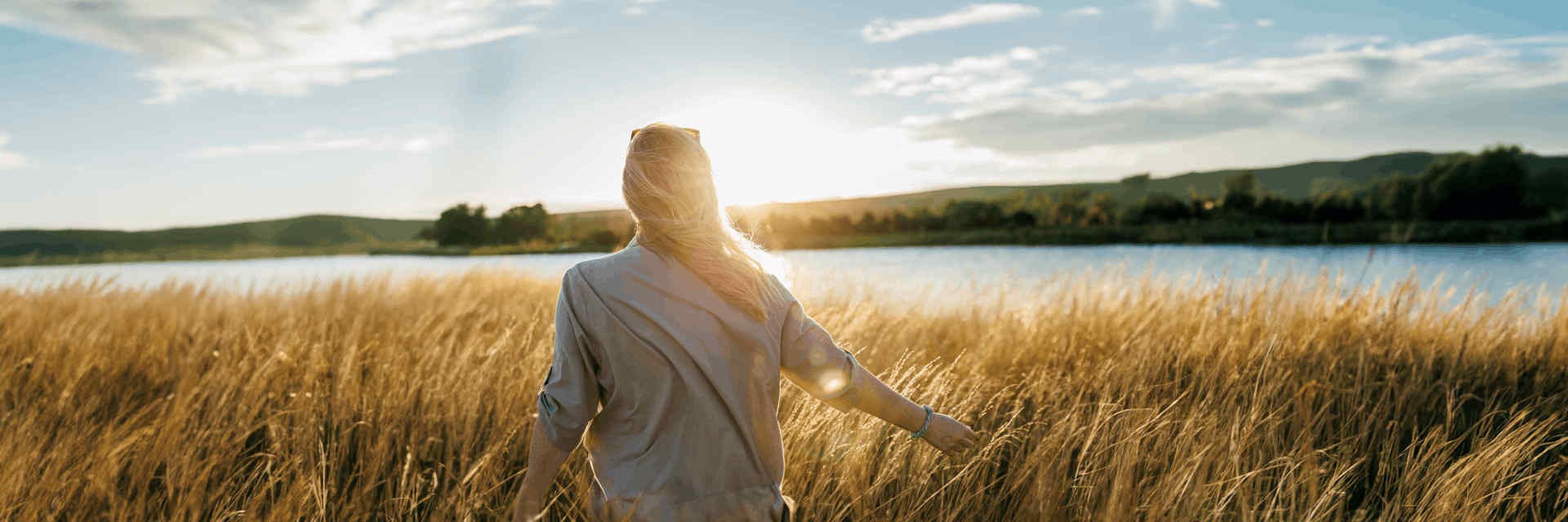 Woman in a cornfield in the sunshine