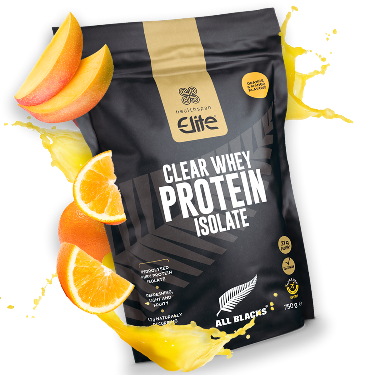 Elite All Blacks Clear Whey Protein Isolate − Orange and Mango